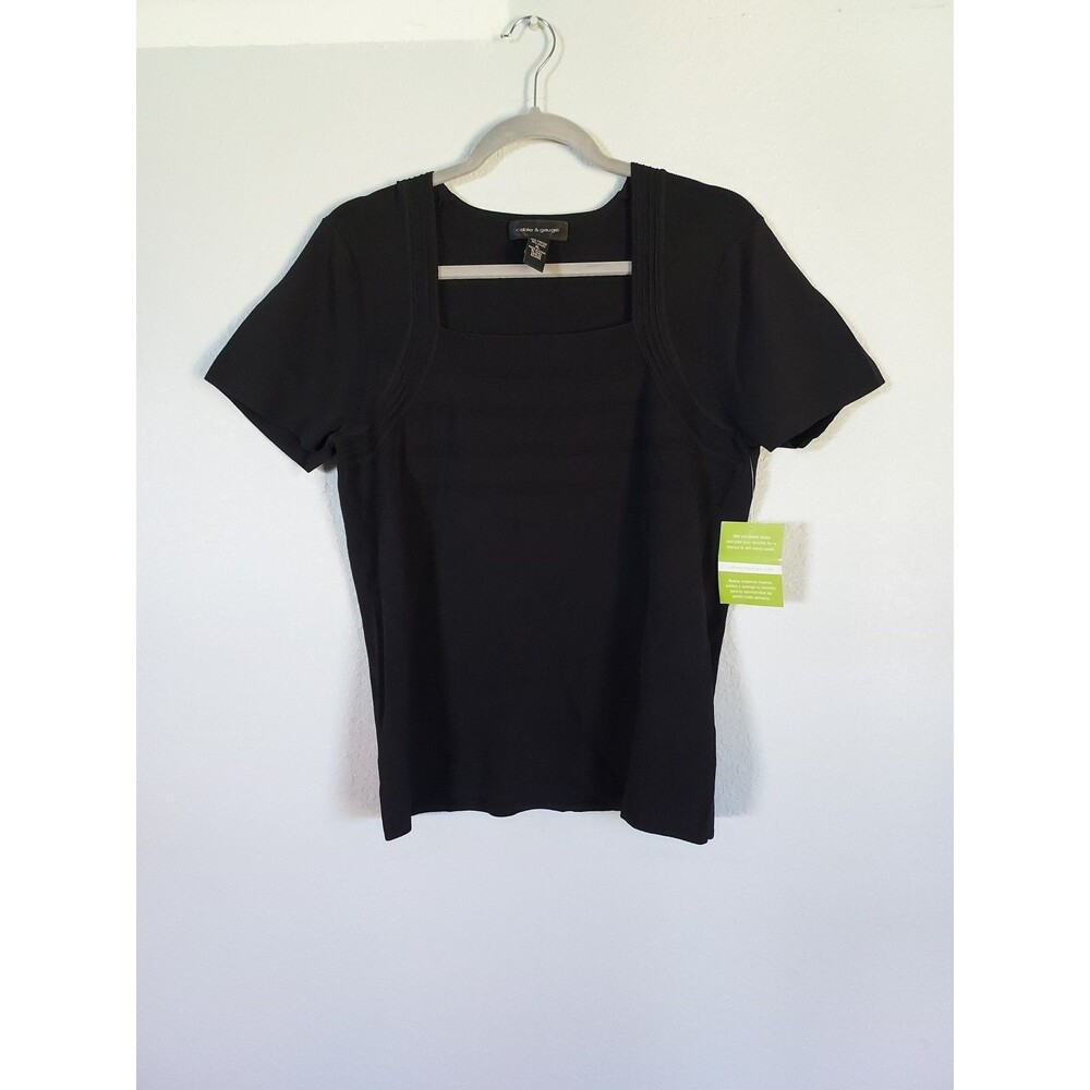 Cable & Gauge Women's Short Sleeve Sweater Black Top Size XL NEW